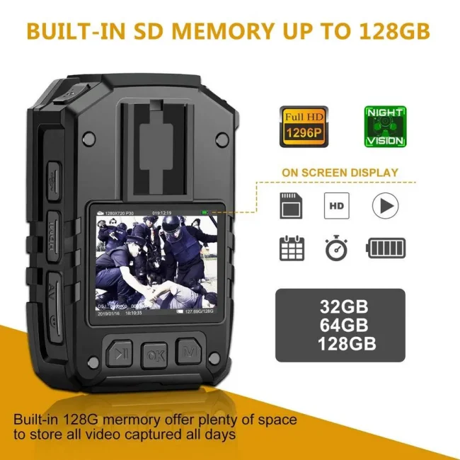 CammPro i826 Police Body Cam 1296P HD 128GB Premium Portable Body Worn - Image 2
