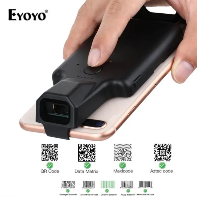FGIM Eyoyo 2D Phone Back Clip Bluetooth Barcode Scanner Portable