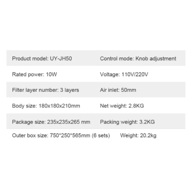 Uyue 110V 220V Fume Extractor 3 Layer Filter Exhaust